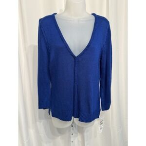 NWT NY Collection Women's Blue Solid 3/4 Sleeve V-Neck Sweater Cardigan  M